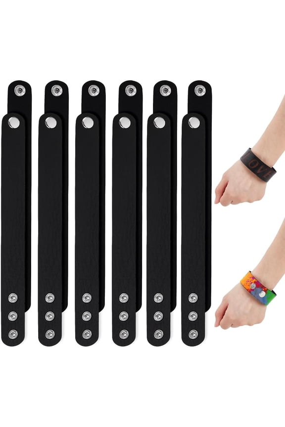 12Pcs Plain Punk Leather Bracelets Black Snap Bracelets Blank Leather Cuff Wristband DIY Craft Wristbands for DIY Craft Jewelry Making Customizing Bangle 9.53x0.98 Inch Black