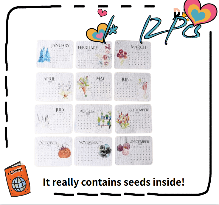 12Pcs Plantable Seed Calendar 2025,2025 Natural Flower Calendar,From