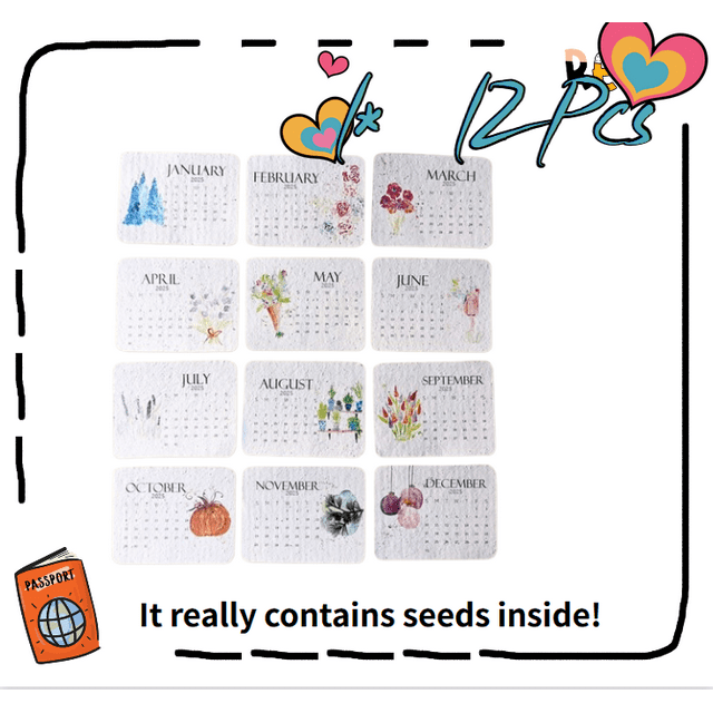 12Pcs Plantable Seed Calendar 2025,2025 Natural Flower Calendar,From