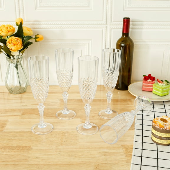 12Pcs Plastic 207ml Champagne Flute Comfortable Grip Wine Goblet Unbreakable Flat Bottom Goblet Easy to Carry for Party Picnic