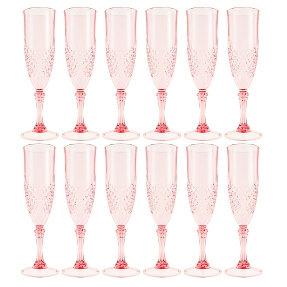 12Pcs Plastic 207ml Champagne Flute Comfortable Grip Wine Goblet Unbreakable Flat Bottom Goblet Easy to Carry for Party Picnic