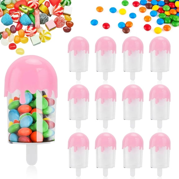 12Pcs Plastic Candy Case, 11x5cm Ice Cream Shape Candy Storage Container, Personalized Multi-Color Candy Organizer for Wedding Party Supplies(Pink)