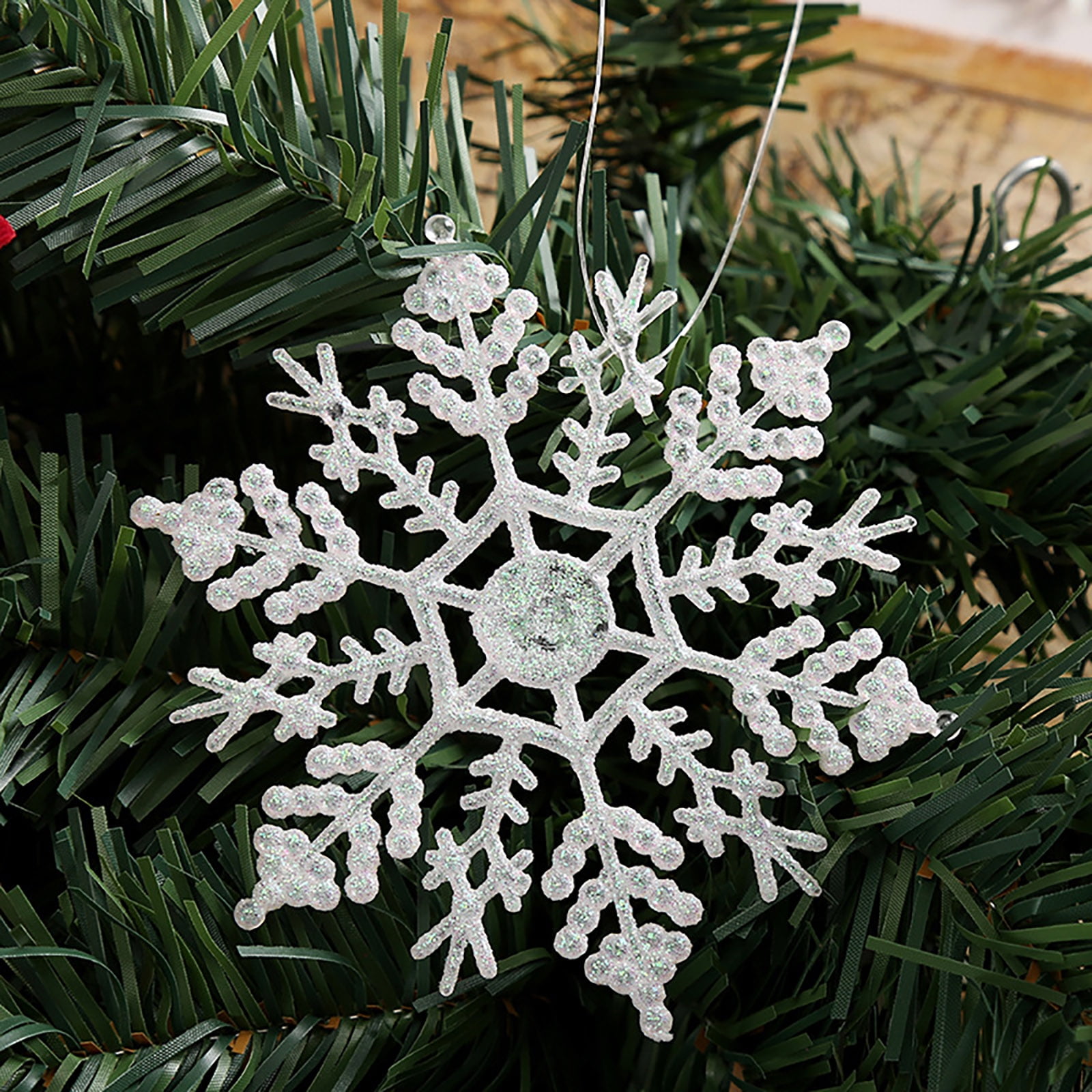 12Pcs Plastic Christmas Glitter Snowflake Ornaments Sparkling Glitter