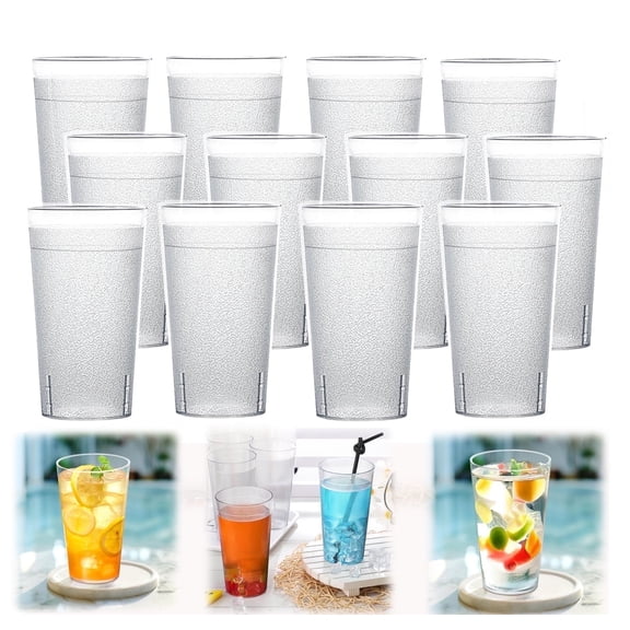 12Pcs Plastic Cups Reusable, Plastic Reusable Tumblers,Stackable and Shatterproof Drink Tumblers, Tumblers Set for Kitchen Outdoor Parties Picnics Travels (Transparent，480ml/16oz )