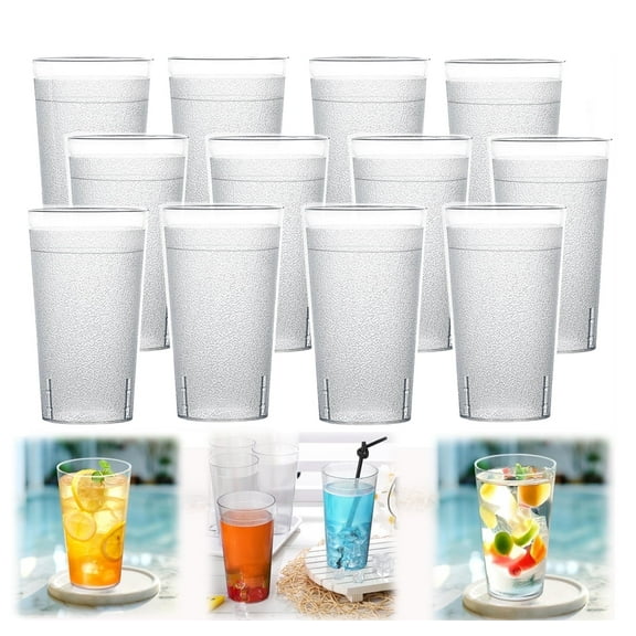 12Pcs Plastic Cups Reusable, Plastic Reusable Tumblers,Stackable and Shatterproof Drink Tumblers, Tumblers Set for Kitchen Outdoor Parties Picnics Travels (Transparent,480ml/16oz )