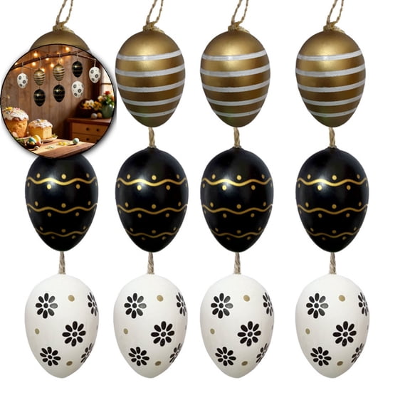 12Pcs Plastic Easter Eggs Ornaments Tree Decoration, 2.3" Beige Easter Eggs Bulk, Shatterproof Decorative Hanging Decorations for Spring Holiday Party Decor