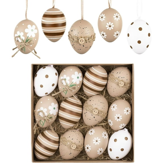 12Pcs Plastic Easter Eggs Ornaments Tree Decoration, 2.36" Colorful Purple Yellow Easter Eggs Bulk, Shatterproof Decorative Hanging Decorations for Spring Holiday Party Decor