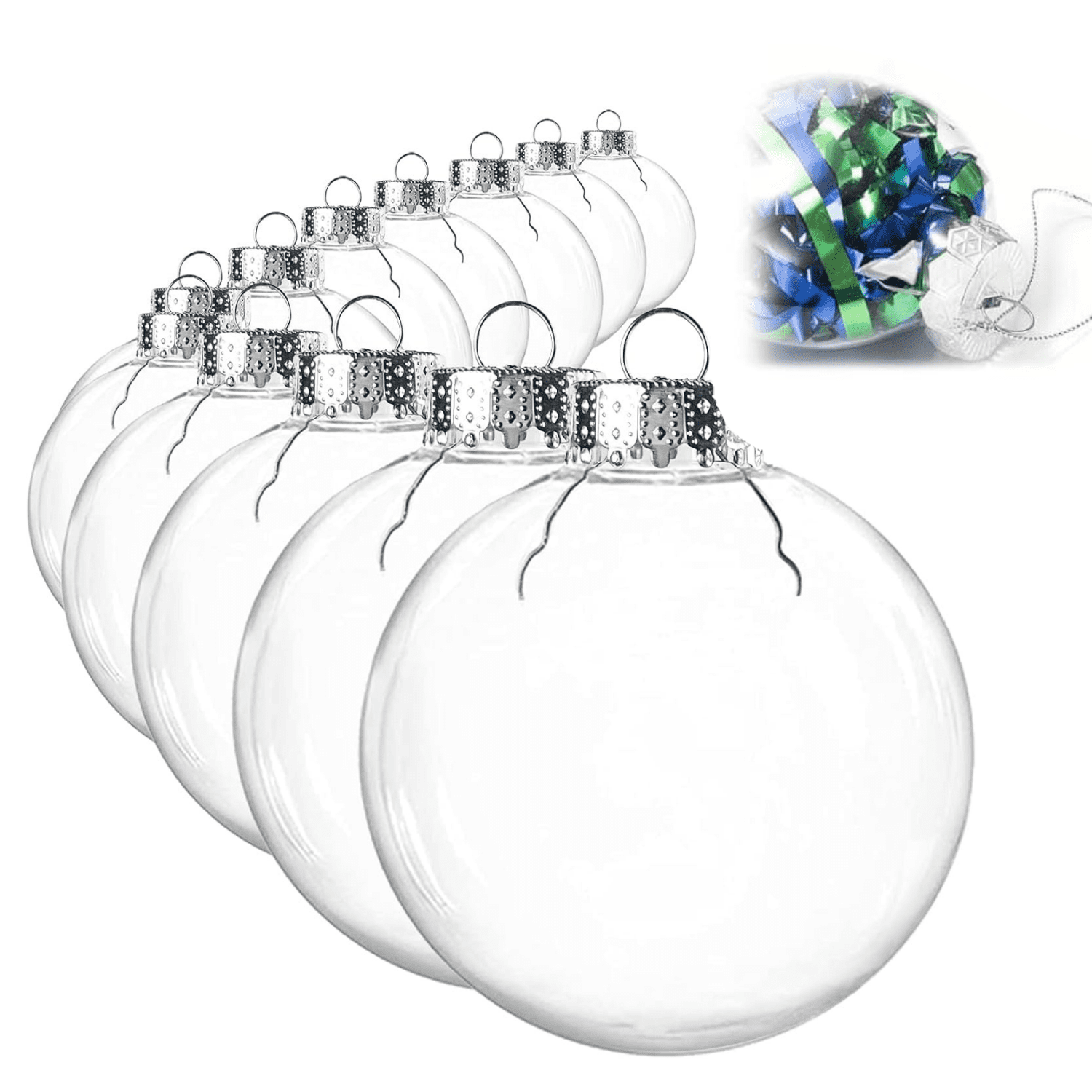 Clear Plastic DIY Fillable Round Ornament Set, 3.15 Inch, 12 Pieces