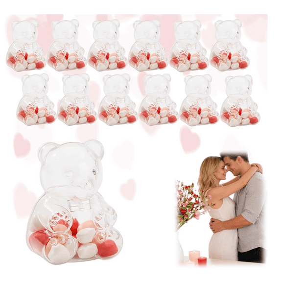 12Pcs Plastic Gummy Bear Shaped Container, Valentine's Day Gummy Bear Containers, Clear Gummys Bears Container, Celebration Supplies, for Birthday Party and Favors - 12Pcs(Clear)