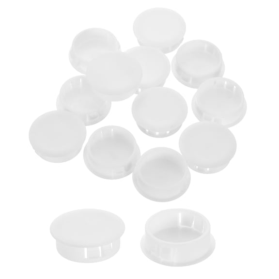 12Pcs Plastic Hole Plugs, 30mm(1-3/16") Flush Type Panel Plugs, Round Snap Knockout Locking Plugs for Furniture Insert End Caps Panels, White