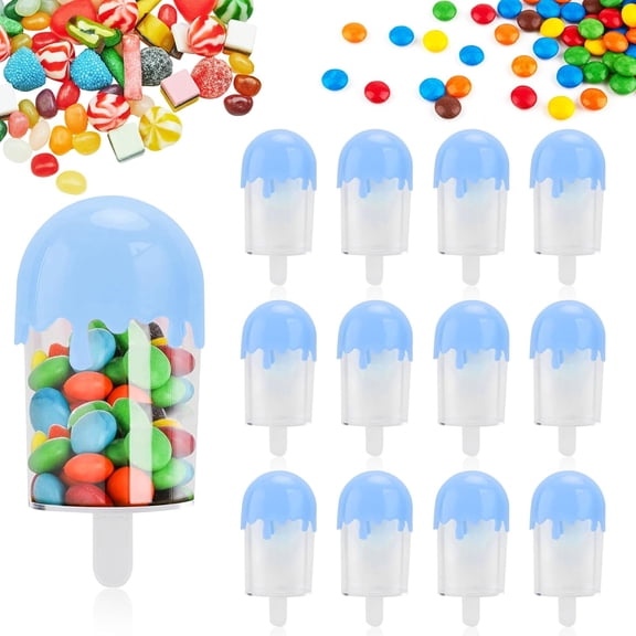 12Pcs Plastic Ice Cream Candy Case, 4 Inch Ice Cream Shape Candy Storage Container, Personalized Multi-Color Candy Organizer for Easter Birthday Wedding Christmas Halloween Party Supplies(Blue)