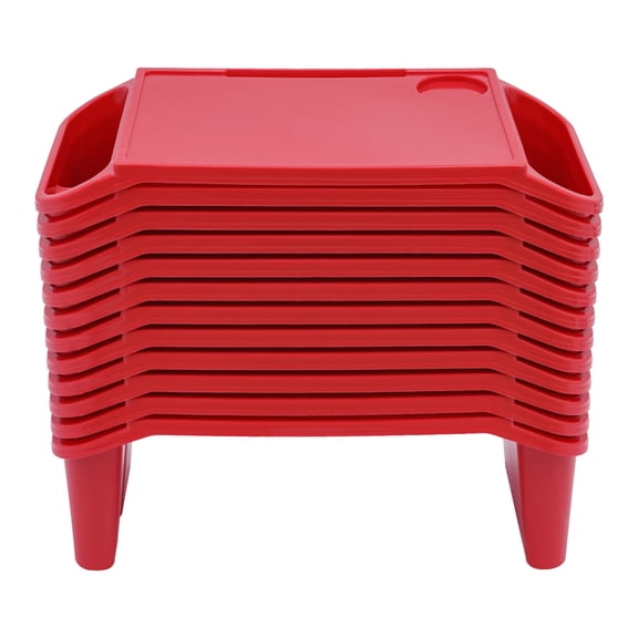 12Pcs Plastic Lap Desk Tray, Portable Laptop Trays with Side Pockets, Lap Bed Table for Writing Eating Game Classroom (Red)