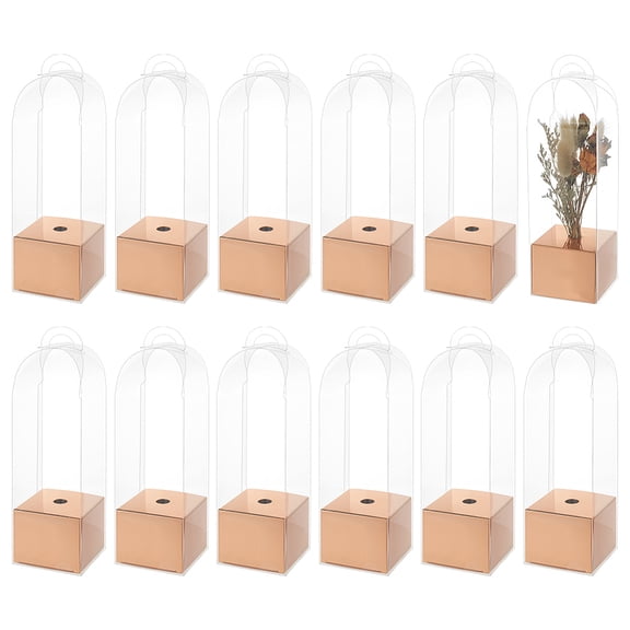 12Pcs Plastic Paper Single Flower Storage Boxes Rectangle Clear 8x8x24.5cm