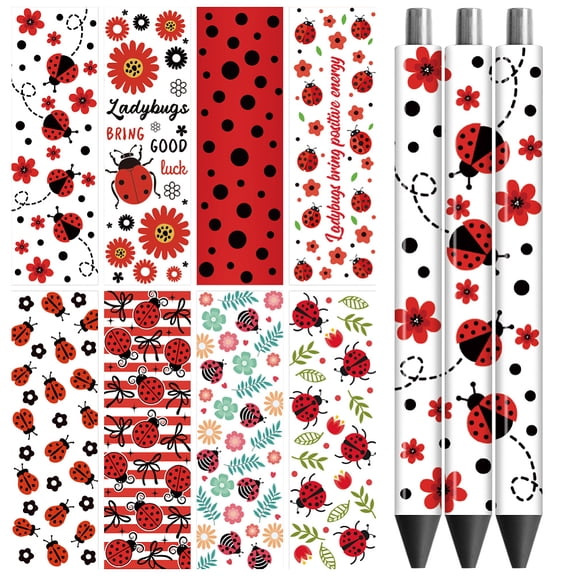 12Pcs Plastic Rub on Transfer Stickers Waterproof Cup Wrap Transfer Decals Ladybug 160x120mm
