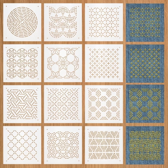 12Pcs Plastic Sashiko Stencil 5x5inch Dense Grid Pattern Embroidery Tool Drawing Line Template for Hand Quilting and Embroidery 0.3mm Thick White