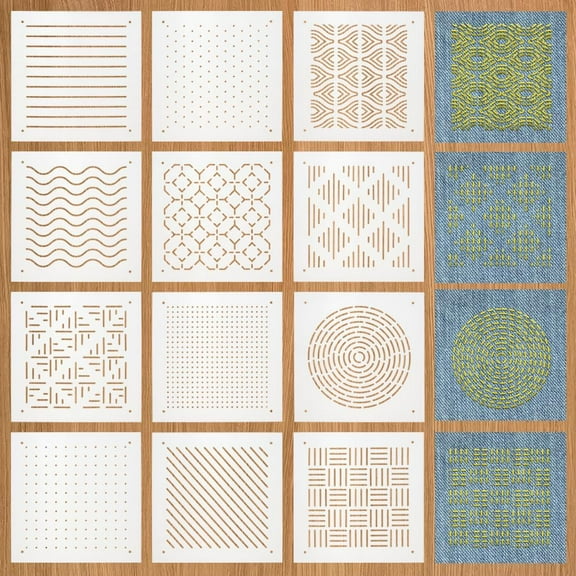12Pcs Plastic Sashiko Stencil 5x5inch Dots Lines Waves Slashes Traditional Embroidery Tool Drawing Line Template DIY