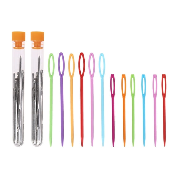 12Pcs Plastic Sewing Needles+18Pcs Large Eye Blunt Needles Safety Darning Yarn Lacing Weaving Sewing Needles Projects