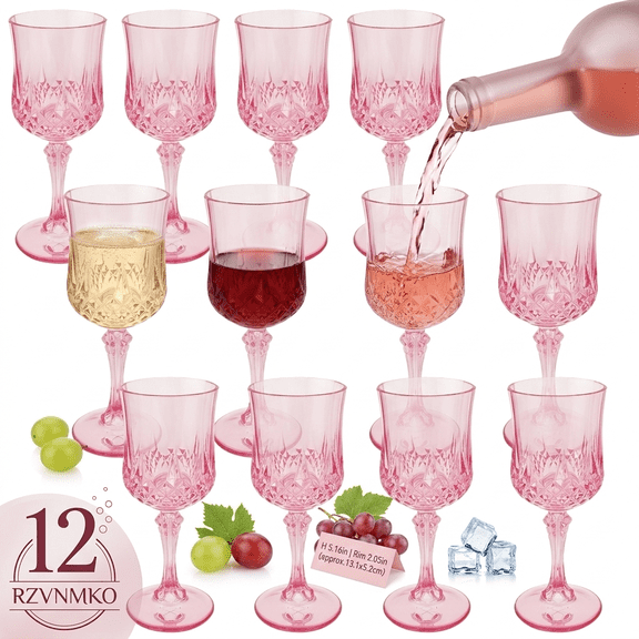 12Pcs Plastic Wine Glasses 3.09oz Reusable Champagne Flutes Elegant Pink Champagne Flutes for Party Wine Bar Wedding