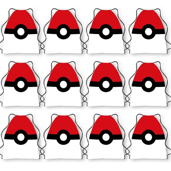 12Pcs Pokemon Candy Drawstring Bag Drawstring Goodie Favor Bags for Kids Birthday Party Decorations(10.6 x 13.3 Inch)