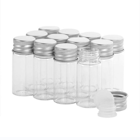 12Pcs Portable Transparent Small Liquids, Powder, Seeds DIY Crafts Vials Sealed Glass Bottles Empty Jars 10ml Sample Vials 12PCS