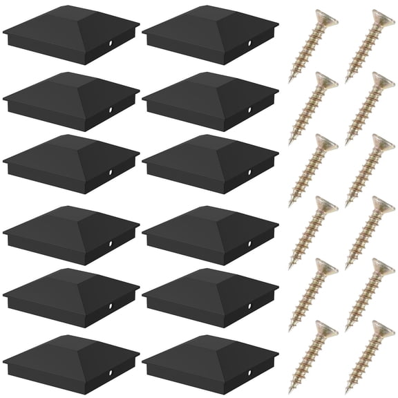OKYMOTOR 12Pcs Post Caps Black Fence Post Caps Waterproof Deck Post Caps for Deck Fence Wooden Fence Wooden Handrail Porch Fence