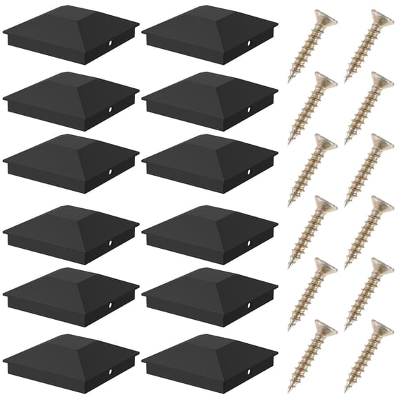 OKYMOTOR 12Pcs Post Caps Black Fence Post Caps Waterproof Deck Post Caps for Deck Fence Wooden Fence Wooden Handrail Porch Fence