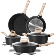 12-Piece Nonstick Granite Cookware Set - Induction Compatible Pots & Pans, Non-Toxic Healthy Frying Pans & Saucepans, Black