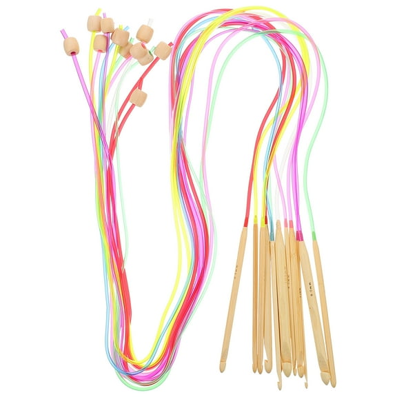 TABLZONE 12-Piece Assorted Color Wooden Crochet Hooks with Rubber Grip for Afghan Carpet and Yarn Crafts