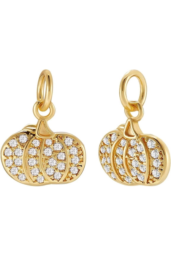 12Pcs Pumpkin Charms Cubic Zirconia Charms 18K Gold Plated Fall Pendant Charm 11x10mm with Storage Box for DIY Necklaces Bracelets Making