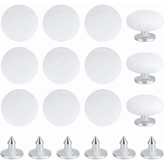 12Pcs Pure Cotton Covered Iron Buttons Baseball Cap Button Top Replacement Flat Round Platinum White 14x6mm Hole: 1.6mm diy