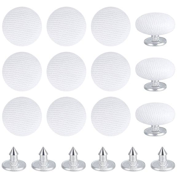 12Pcs Pure Cotton Covered Iron Buttons Baseball Cap Button Top Replacement Flat Round Platinum White 14x6mm Hole: 1.6mm