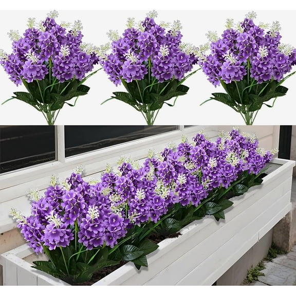 12Pcs Purple Artificial Hyacinth Flowers, Faux Silk Lilac Flower Bouquet Bulk Arrangements, Realistic Fake Flowers for Table Centerpieces Home Kitchen Wedding Patio Decor