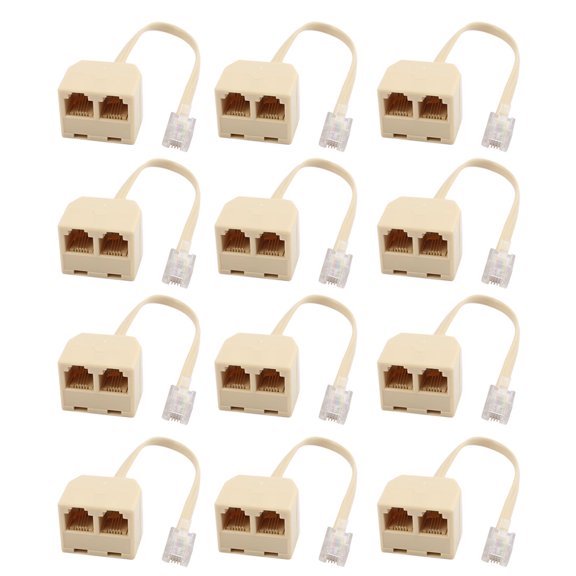 12Pcs RJ11 6P4C Male to 2 Ports Female Telephone Line Splitter Adapter Converter