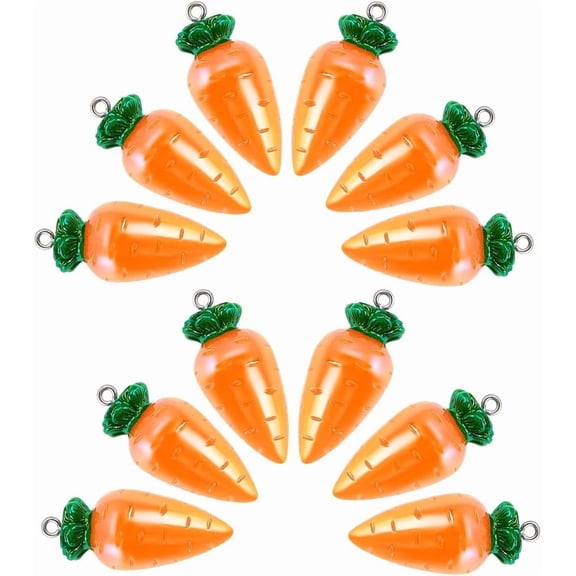 12Pcs Rabbit Carrot Charms 1.3~1.4" Orange AB Color Resin Pendants Vegetable Charms Easter Carrot Rabbits Pendant Easter Charm with Loop for Bracelets Necklace Jewelry Making