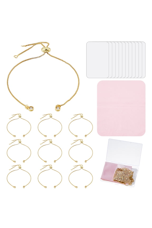 12Pcs Rack Plating Adjustable Brass Slider Bracelet Making with Cubic Zirconia Long-Lasting Plated Lead Free Cadmium Free for DIY