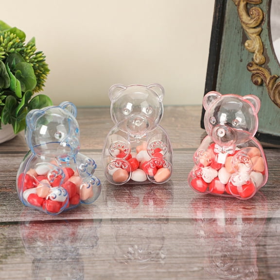 12Pcs Rainbow Bear Candy Box Set Clear Plastic Favor Container for Candy Treat Party Supplies Goodie Bag Fillers