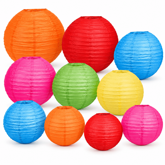 12Pcs Rainbow Colorful Paper Lanterns 6, 8, 10, 12 for Party Decorations and Birthday.