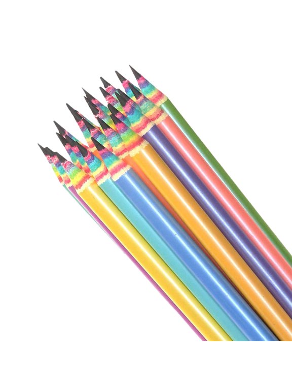 12Pcs Rainbow Pencil Hb,Wood & Rainbow Recycled Paper Hb Pencils for Writing,Test Taking,Classroom Supplies,17.5cm,Multicolor