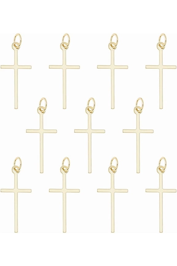 12Pcs Real 14K Gold Plated Charms Mini Easter Charms Alloy Crucifix Charms Religious Crosses Pendants Blank Pendants for DIY Making