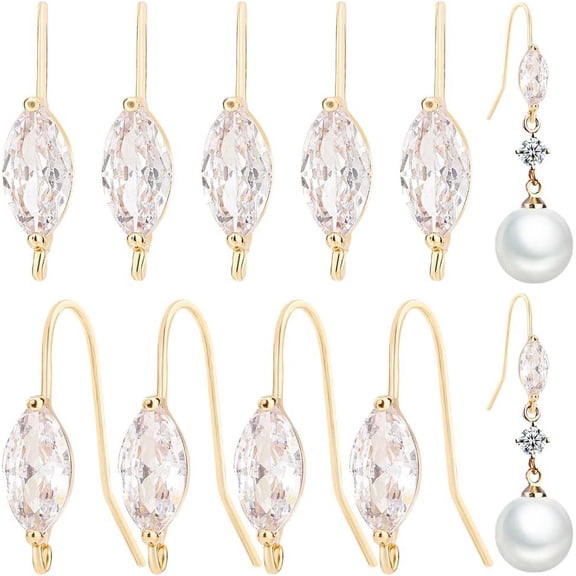 12Pcs Real 18K Gold Plated Brass Horse Eye Earring Hooks Ear Wires with Clear Cubic Zirconia and Vertical Loops for DIY handcrafting