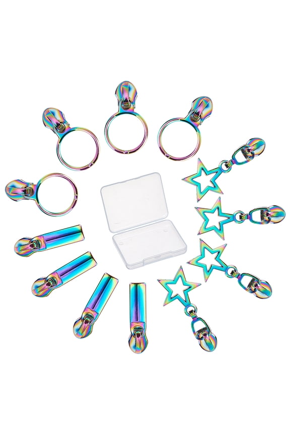 12Pcs Rectangle Star Ring Zinc Alloy Replacement Zipper Sliders for Luggage Suitcase Backpack Jacket Bags Coat Colorful 4pcs/style