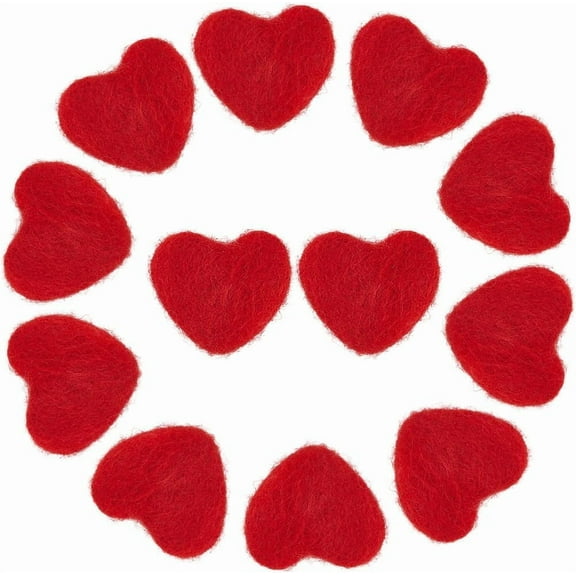 12Pcs Red Felt Hearts Felted Wool Heart Bulk Valentines Mothers Fathers Love Heart Shape Needle Felting Bead Decorations