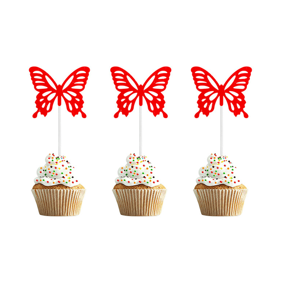 12Pcs Red Glitter Hollow Cutout Butterfly Cupcake Toppers Cake Picks Valentine Wedding Birthday Girl Baby Shower Boho Themed Party Cupcake Muffin Decorations