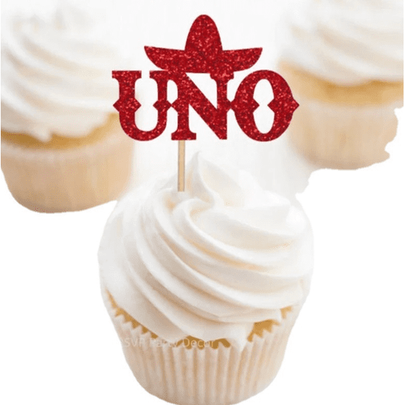 12Pcs Red Glitter UNO Cupcake Toppers Mexican Sombrero One Cake Picks Fiesta Neutral 1st Birthday Baby Shower Cinco De Mayo Party Cupcake Decorations