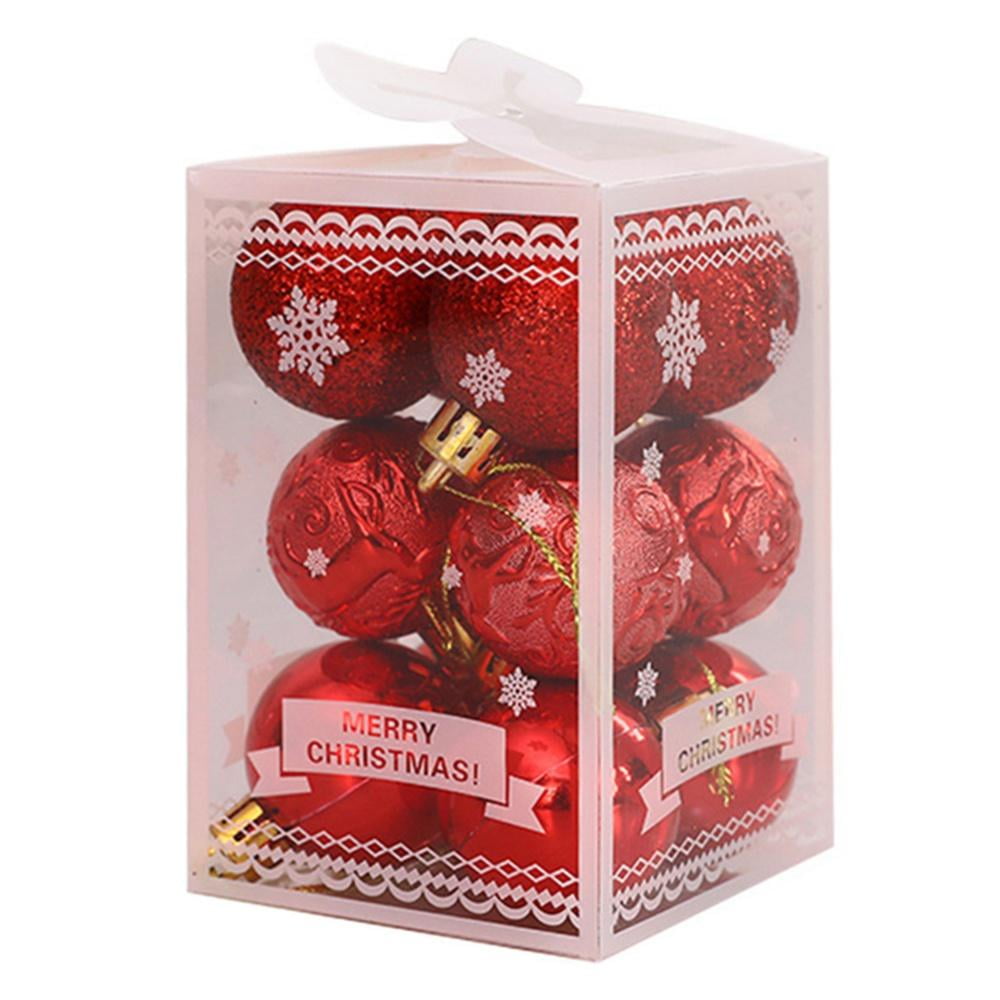 12Pcs Red Plastic Christmas Balls Shatterproof Christmas Tree Ball Ornaments Decorations for
