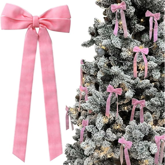 12Pcs Red Velvet Ribbon Bows Christmas Tree Decorations,5in x 10in Xmas Ornaments for Tree Home Party Front Door Wreath Holiday Decor
