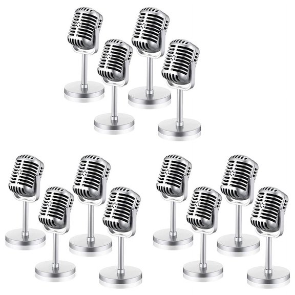 12Pcs Retro Microphone Props Model Vintage Microphone Antique Microphone Toy Microphone Stage Table Decor,Silver