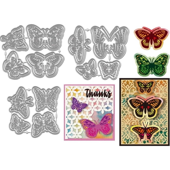 12Pcs Retro Realistic Butterfly Metal Die Cuts Beautiful Butterfly Frame Metal Cutting Dies Stencils Insect Background Frame Dies Stencil Embossing Tool for DIY Scrapbooking Card Paper Album