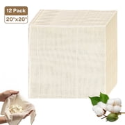 Behome 12PCS Cheese Cloths, 20x20 Inch, Closed Edges Unbleached Cotton Cheesecloth, Reusable Cheese Cloth Bag for Straining, Cooking, Baking
