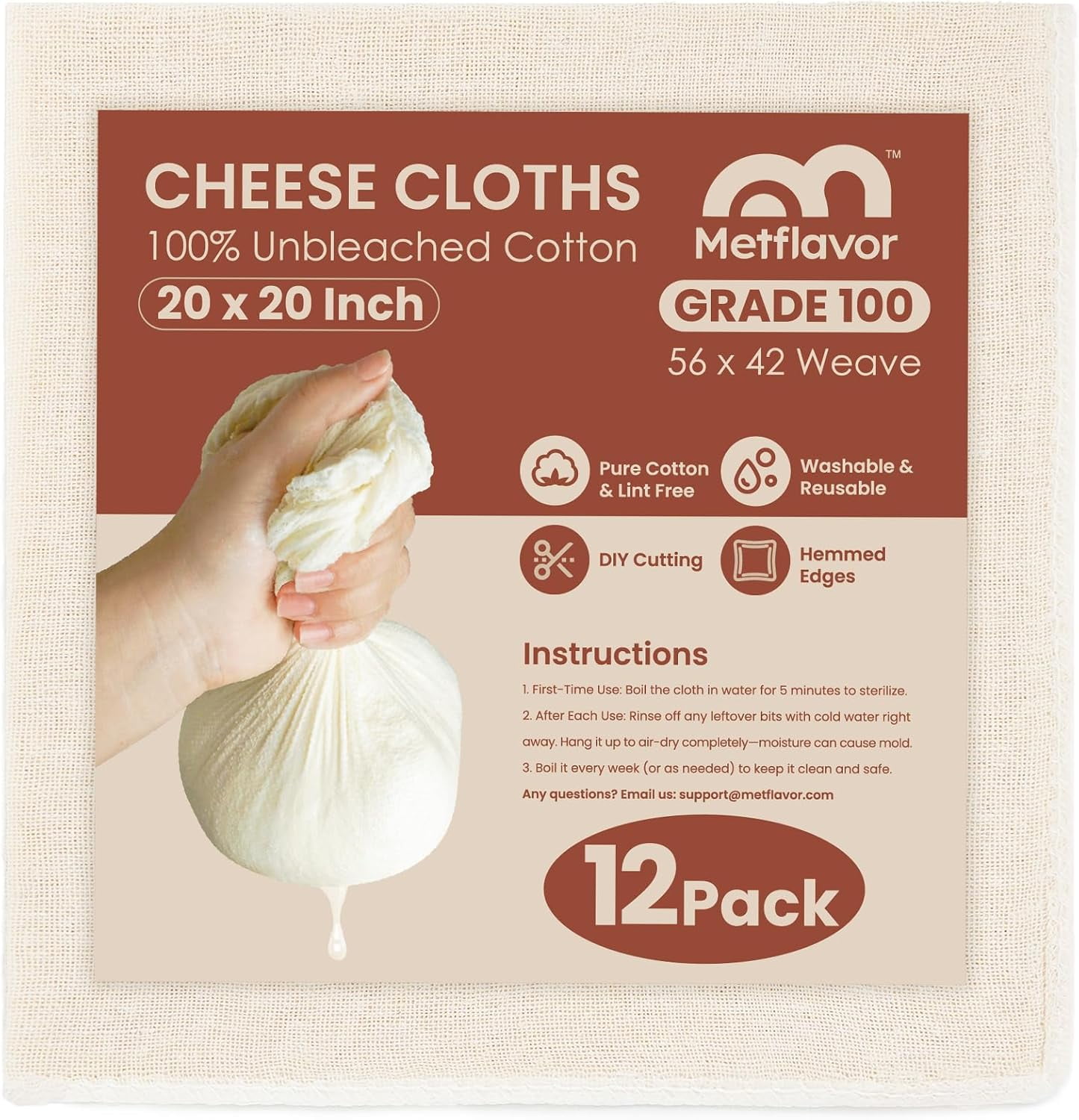 12Pcs Reusable Cheesecloth for Straining 20x20 Inch,100 Grade Cheese ...